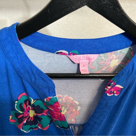Lilly Pulitzer Dress Womens Size M Beckett Floral Midi Blue Shirt - Picture 9 of 12